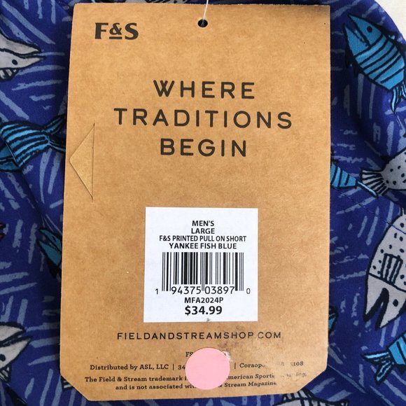 F&S Men's Printed Pull on ' Yankee Fish Blue' Fishing Short MFA2024P Size L - Picture 4 of 5